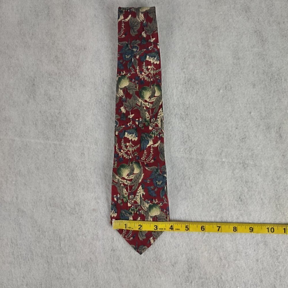 Domani Mens Burgundy, Blue, Gray Green, Flower Pattern 100% Italian Silk Necktie - Picture 6 of 9